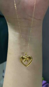 PAWNABLE 18K Saudi Gold Fine Tauco Chain(thin)with 18K  Heart Ribbon Pendant(Open back)✨