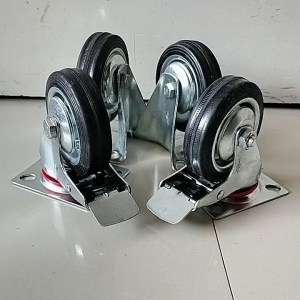 Paket roda 3in karet hitam 2 Rem 2 Mati Roda troli set 4pcs 3"