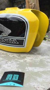 Tangki Press Honda CB100 Warna Glossy Kuning Hitam Full Foxi