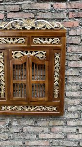Pigura Krepyak Cermin Ukiran Kayu Jati emas 60x75cm