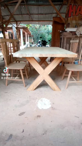 Meja makan silang jati murah terbaru