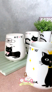 Mug bijian keramik catty meow black and white