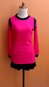 atasan kaos wanita pink terang S M cewek blouse lengan panjang santai