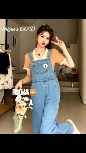 Overall denim panjang Jumpsuit Celana jeans wanita terbaru panjang Jumpsuit Wanita Fashion Simple lucu jumpsuit longgar versi korea wanita Korean Style Terbaru