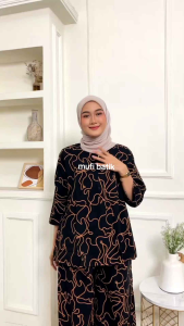 SETELAN BAJU WANITA CANTIK ONE SET JUMBO MOTIF RESLETING DEPAN BUSUI FRENDLY