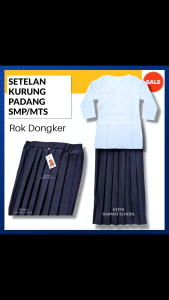 Setelan Baju Kurung Padang Muslim SMP MTS Madrasah Tsanawiyah Pesantren Rok Rempel Biru Dongker Hitam Seragam Sekolah