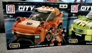 Mainan Anak Mobil Robot Transformer City Car Pullback DIY Block Brick Bongkar Pasang