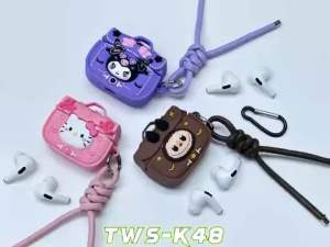พร้อมส่ง TWS-K48ชุดหูฟังบลูทูธไร้สาย หูฟังบลูทูธลายการ์ตูน พร้อมเคสยางกันกระแทก ไมโครโฟนในตัว มีพวงกุญแจห้อยด้านข้างเคส​