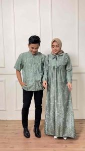 Couple Baju Muslim Pasangan Gamis Dan Kemeja Pria Kondangan Kekinian Maxmara Dress Busui Motif Naomi Couple Raya Tebaru