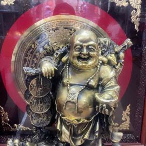 Di lặc gánh tiền đứng trên long quy bằng đồng cao 45cm nặng 15.5kg