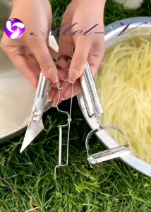 Peeler Stainless 3in1 Pengupas Buah dan Sayur Pisau Parutan Capit Serbaguna