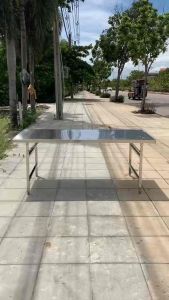 โต๊ะพับสแตนเลส ขาสวิง 75×180×75 ซม. เสริมคานใต้โต๊ะ หน้าโต๊ะปัดขนแมว ปลายขาปรับระดับได้ แข็งแรง ทนสนิม