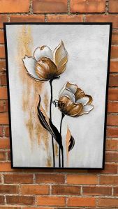 Lukisan Bunga Glitter Tekstur Gold Modern Hiasan Dinding Kamar - Future Art Painting