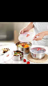 Lunch Box 3 Set Anti Bocor Kedap Udara Mangkuk Penyimpanan Makanan Lengkap Tutup Food Container