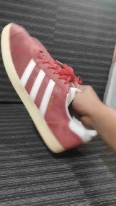 PRELOVED secondhand shoes for men Gazelle Red Suede Sneakers with White Stripes and Cream Soles