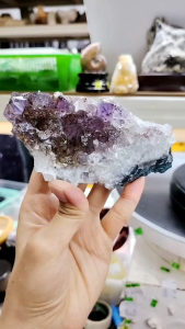 Natural Brazil Amethyst With Gold Rutilated Crystal Cluster Ornament CAC01