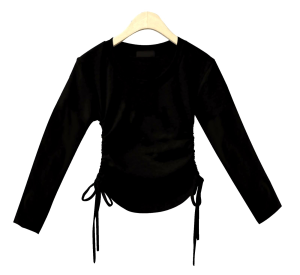 crop top murah polos model serut 2 sisi lengan panjang