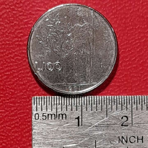 Koin Italia Koleksi kuno Jadul 1 lira Kecil Tahun 1991