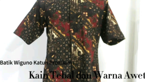 Kemeja Batik Pria Lengan Pendek Hasto Joyo Furing DORMEUL Depan Belakang - Hitam - Nyaman Merah Katun Tebal