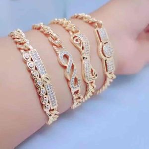 Gelang Rantai Plat Wanita Titanium Xuping Perhiasan Aksesoris Lapis Emas