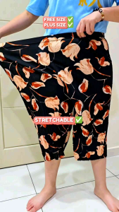 WOMEN CASUAL 3 QUARTER PANTS FREE SIZE STRETCHABLE WAIST MIX FLOWER.