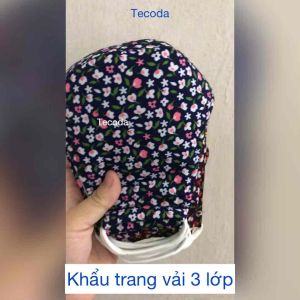 Khẩu Trang Vải Chống Nắng Nữ 3 Lớp Cotton Vải Thoáng Mát Che Mặt Chống Bụi Hình Hoa Tecoda