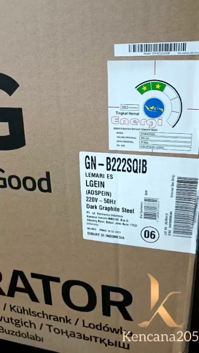 Kulkas LG 2 Pintu 225 Liter GNB222SQIB GNB 222SQIB 222 SQIB B222 Inverter No Frost