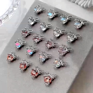 Set 14 viên charm đá khối nơ kim loại mix màu đá siêu sáng trang trí móng tay nail