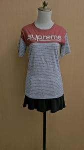 atasan kaos wanita abu muda motif garis X3 cewek S lengan pendek santai