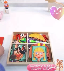 Wooden Double-sided Funny Face Magnetic Puzzle and Drawing Board Montessori Educational Toy Gift Children | Mainan Kayu