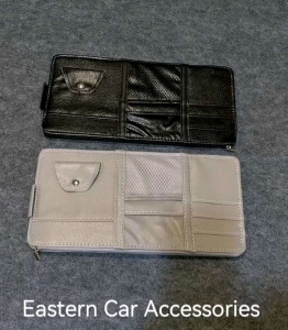 Car Sun Visor Storage Bag PU Leather Pocket Storage Pouch Holder with Net Zipper Organizer