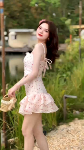 Đầm hoa 2 dây tùng xòe xinh lắm (kèm ảnh thật mẫu mặc thật)