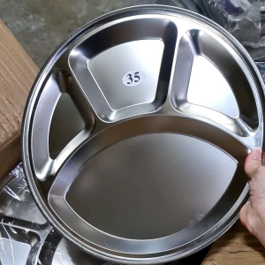 10pcs Compartment Divided Dinner Plate Stainless Steel Roti Canai Plates 35cm Serving Food Tray
