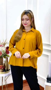 Malrene - Kemeja Polos Wanita Blus Crinkle Murah Kemeja Formal Wanita Kemeja Crinkle Polos Terbaru