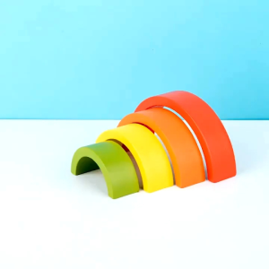 Wooden rainbow stacker nesting block mainan balok susun pelangi
