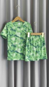 ชุดเด็ก ลายมัดย้อม ลายสงกรานต์ แขนสั้นขาสั้น ผ้าไมโคร นิ่มบางเบาใส่สบายสีสดซักง่ายสีไม่ตก(ส+ส)มัดย้อมสีสดใส