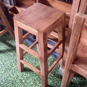 เก้าอึ้ไม้สัก เก้าอี้บาร์ เก้าอี้หัวโล้นสูงไม้สัก30x30x75cm ผลิตจากไม้สักแท้100/:ทำสีเสี้ยนขาว