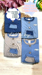 NARY BEI Button Combi Denim Series - Setelan Baju Pendek & Celana Panjang 3 bln - 4 tahun