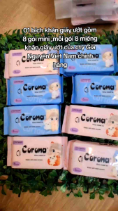 Combo 8 gói khăn giấy ướt mini ( 64 tờ )Corona Gia Nguyễn chính hãng ( date xa )