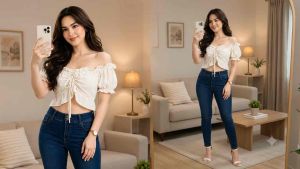 YOU Croptop Women Off Shoulder Drawstring Crop Top | Korean Style Georgette Puff Sleeve Blouse | Casual Summer Fashion Top Trending CropTop