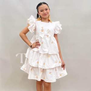 Georgina S/M/L (2-9y/o) Butterfly Sleeves Ribbon Front Layered Dress