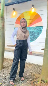 Oro Pants Stripe Salur.Celana Kulot Wanita Anti Kusut Semi Wool Viral Terbaru