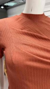F1184 Áo ôm body croptop cổ tròn tay ngắn xếp ly ngực trên