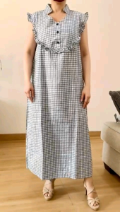 ●ECLAIRE● 063 Dress Maxi Maksi Sleeveless Kotak-kotak Square Gingham Ruffle Korea Kasual Mode Modis 759