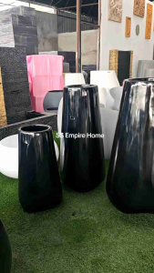 REX FP42 Black Fiberglass Tall Flower Pot Pasu Bunga Tinggi Garden Taman Plant Pokok Indoor Outdoor Modern 3p Size
