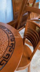 Meja Makan Kayu Jati Meja Makan 4 Kursi Model Bundar Custom Diameter 100 Cm Produksi Mebel Jepara
