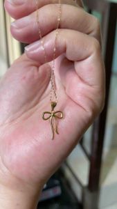 PAWNABLE 18K Saudi Gold Fine Tauco Chain(thin) with 18K Gold Ribbon Pendant(thin open back)✨