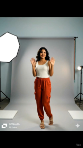 Celana Cargo Wanita Crinkle Elastis Pinggang Tinggi Warna Solid