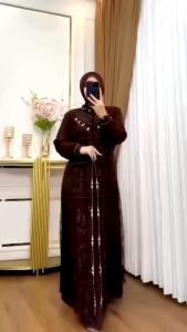 BAJU GAMIS AQILA DRESS BAHAN CERUTY BABYDOLL MIX BRUKAT FULL PURING APLIKASI PAYET GAMIS LEBARAN 2026