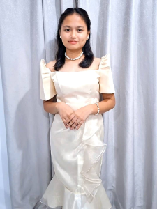 modern filipiniana with rafles side and buttons dress